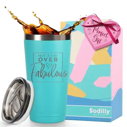 Sodilly Not A Day Over Fabulous Tumbler - Unique Birthday Gift for Women - Suitable for Wine and Coffee - Insulated Tumblers - Birthday Gifts for Mom Wife Sister Grandma Best Friend - 16 oz Mint