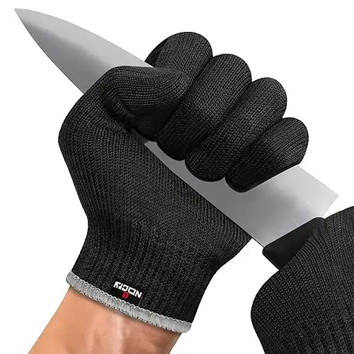 NoCry Premium Cut Resistant Gloves Food Grade Level 5 Protection; Ambidextrous; Machine Washable; Superior Comfort and Dexterity; Lightweight; Complimentary eBook